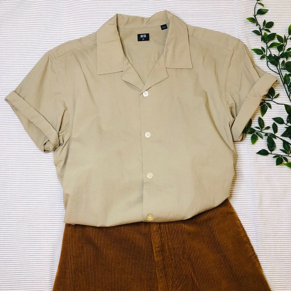 EUC Uniqlo Tan Buttoned Shirt